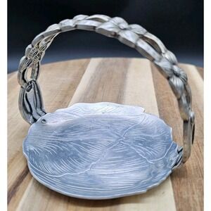 Rodney Kent Hammered Aluminum Tray Etched Cabbage Leaf Design w Dogwood Handle